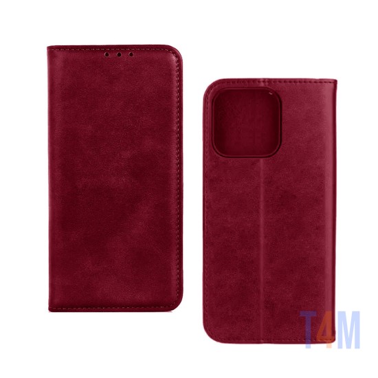 Funda Abatible de Cuero con Bolsillo Interno para Xiaomi redmi 12c Rojo